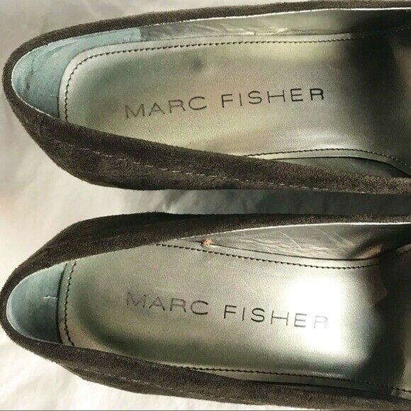 Marc Fisher Women's 7M Brown Faux Suede Leather Low Wedge Heel Shoes With Buckle - Picture 5 of 11